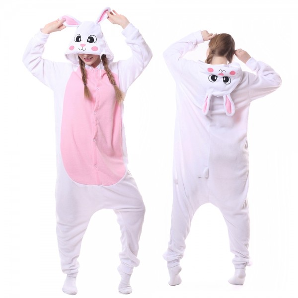 White Rabbit Onesie Pajamas for Adult Animal Onesies Cosplay Halloween Costumes
