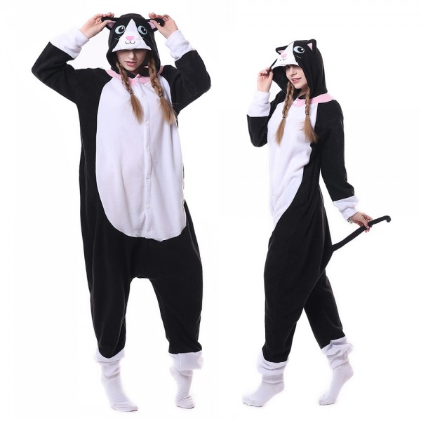 Black Cat Onesie Pajamas for Adult Animal Onesies Cosplay Halloween Costumes