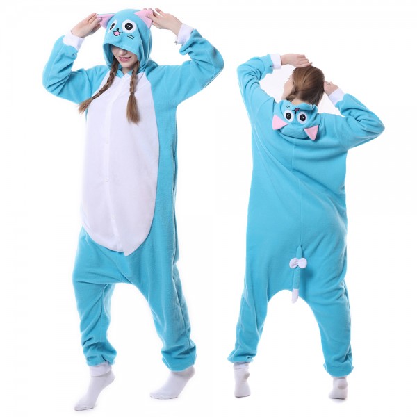 Blue Cat Onesie Pajamas for Adult Animal Onesies Cosplay Halloween Costumes
