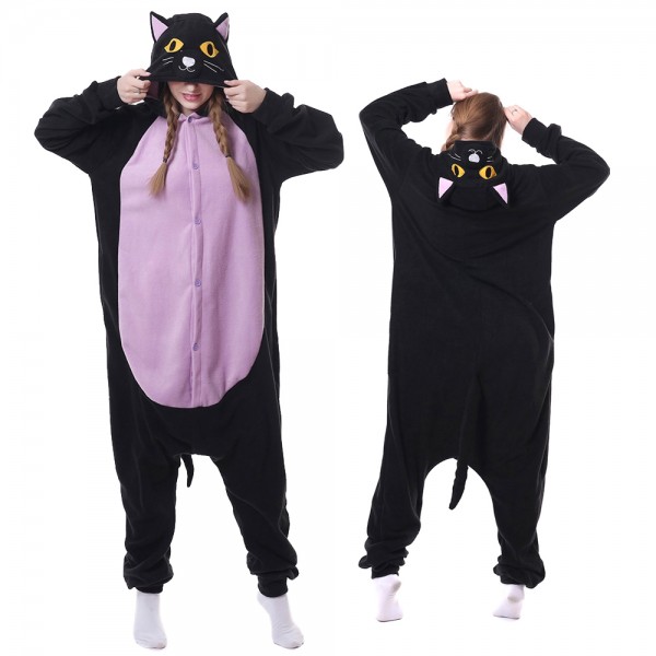 Midnight Cat Onesie Pajamas for Adult Animal Onesies Cosplay Halloween Costumes