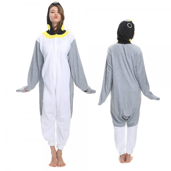 Grey Penguin Onesie Pajamas for Adult Animal Onesies Cosplay Halloween Costumes
