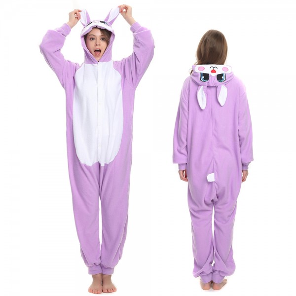 Purple Rabbit Onesie Pajamas for Adult Animal Onesies Cosplay Halloween Costumes