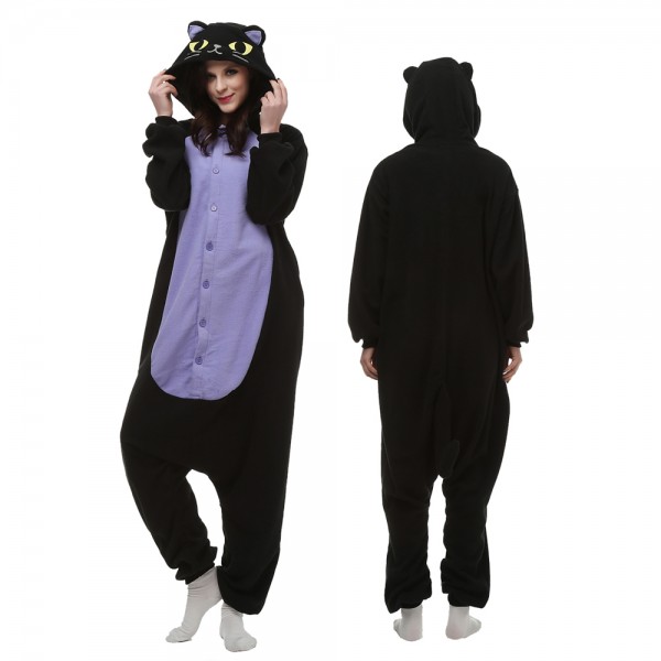 Midnight Cat Onesie Pajamas for Adult Animal Onesies Cosplay Halloween Costumes
