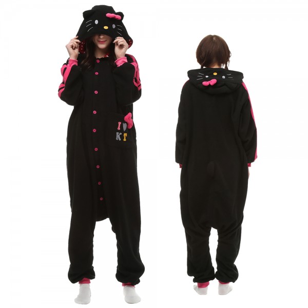 Black Hellow Kitty Onesie Pajamas for Adult Animal Onesies Cosplay Halloween Costumes