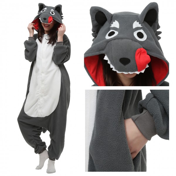 Wolf Onesie Pajamas for Adult Animal Onesies Cosplay Halloween Costumes