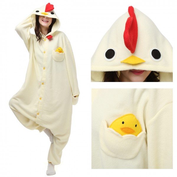 White Chicken Onesie Pajamas for Adult Animal Onesies Cosplay Halloween Costumes