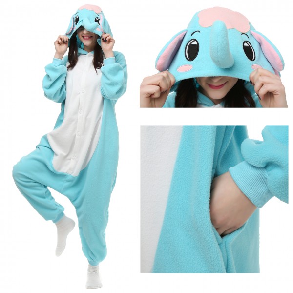 Blue Elephant Onesie Pajamas for Adult Animal Onesies Cosplay Halloween Costumes