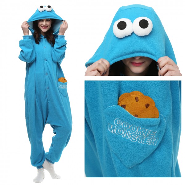 Cookie Monster Onesie Pajamas for Adult Animal Onesies Cosplay Halloween Costumes