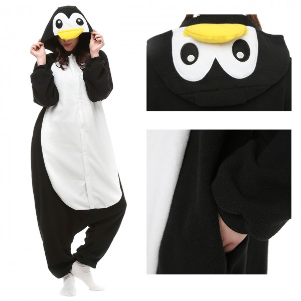 Black Penguin Onesie Pajamas for Adult Animal Onesies Cosplay Halloween Costumes