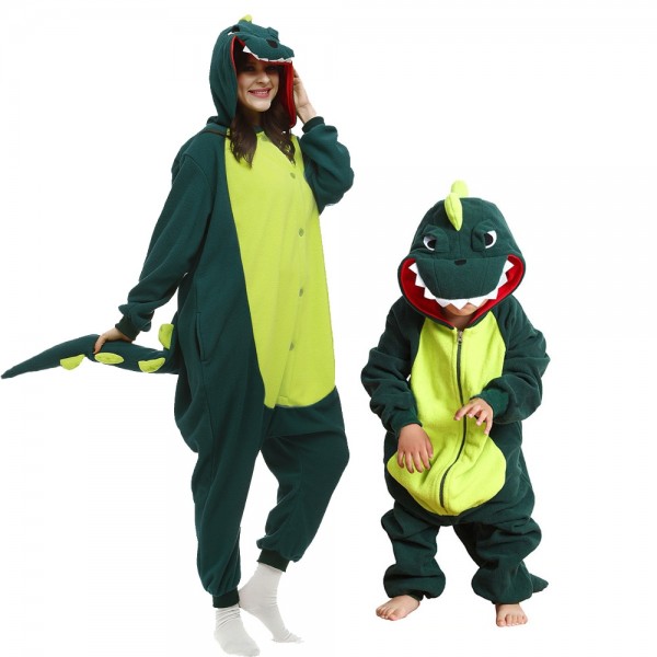 Green Dinosaur Onesie Pajamas for Adult & Kids Animal Onesies Halloween Costumes