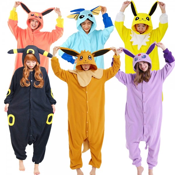 Eevee Evolutions Onesie Pajamas Cute Simple Cosplay Halloween Group Costume