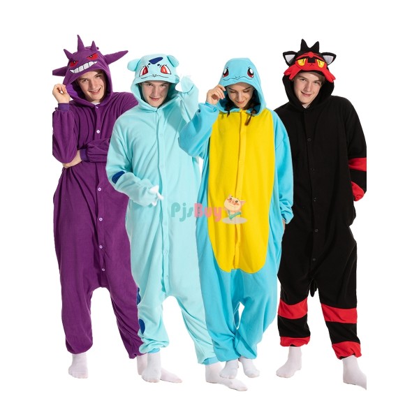Adult Gengar & Snorlax & Pikachu & Squirtle & Umbreon Group Halloween Costume Onesie Pajamas