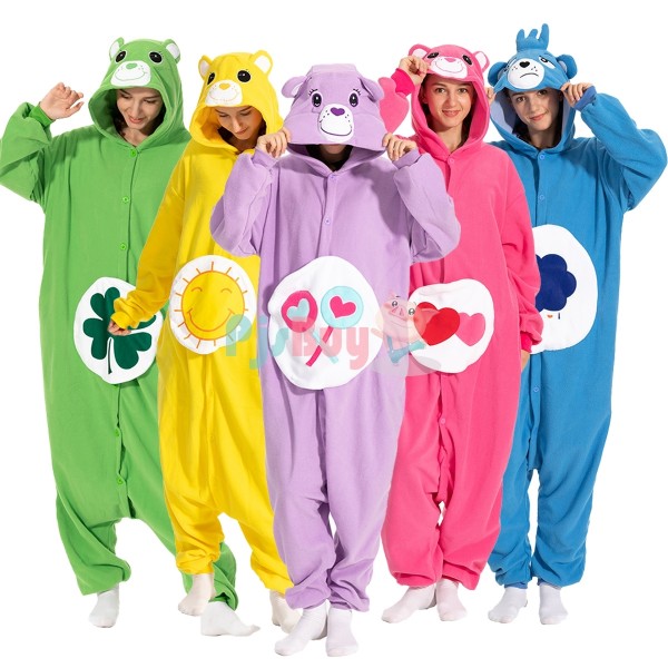 Grumpy & Pink & Green Care Bear Onesie Halloween Costume for Adults