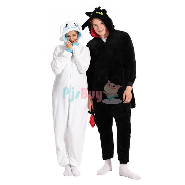 Toothless & Light Fury Onesie Pajamas Adult Cute Halloween Costume For Duo