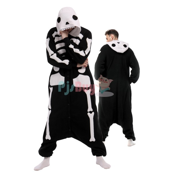 Skeleton Halloween Costume For Adult Skull Onesie Pajamas Suit