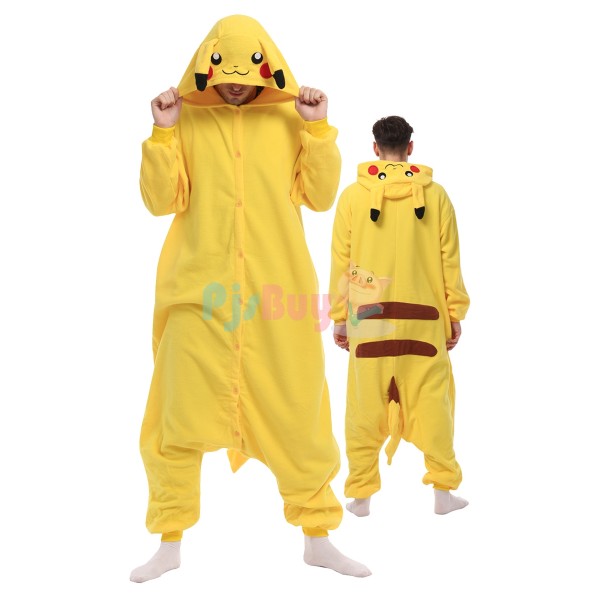Cute Easy Pikachu Cosplay Halloween Costume Plus Size Adult Onesie