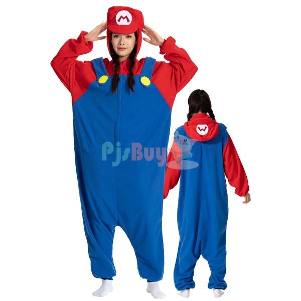 Mario Costume For Adult Onesie Pajamas Easy Halloween Cosplay Idea