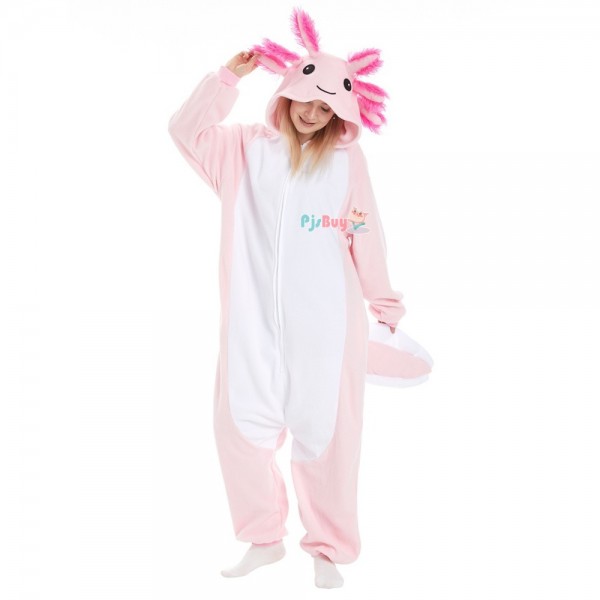 Pink Axolotl Onesie for Adult Cute Animal Halloween Costume Party Outfit