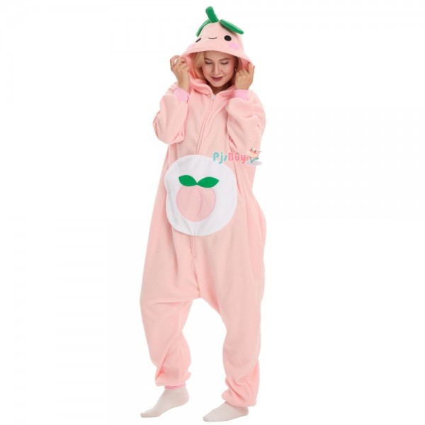Pink Peach Onesie for Adult Cute Fruit Halloween Costume Party Outfit