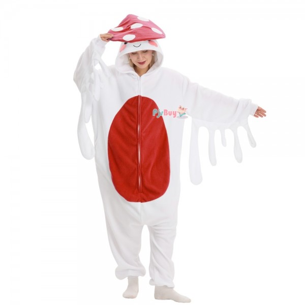 Red Mushroom Onesie for Adult Plant Easy Halloween Costume Party Outfit