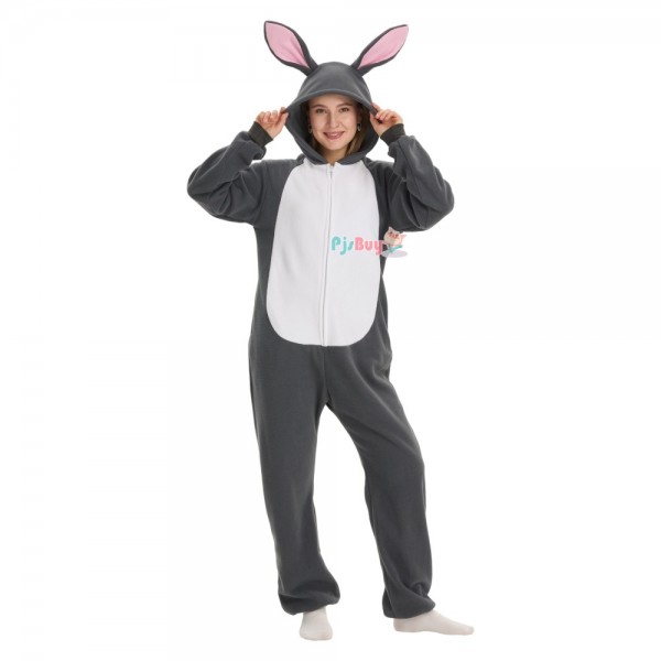 Gray Bunny Onesie for Adult Cute Animal Halloween Costume Party Outfit
