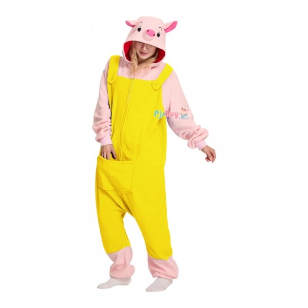 3 Little Pigs Onesie for Adult Yellow Cute Easy Halloween Costume