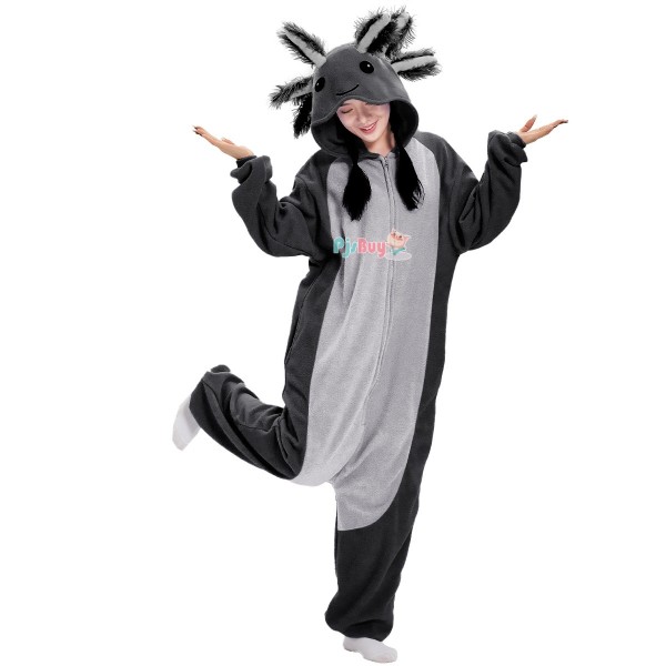 Gray Axolotl Onesie for Adult Cute Animal Halloween Costume Party Outfit