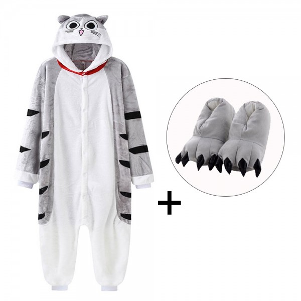 Cheese Cat Onesie Pajamas Costume for Adult & Kids with Slippers