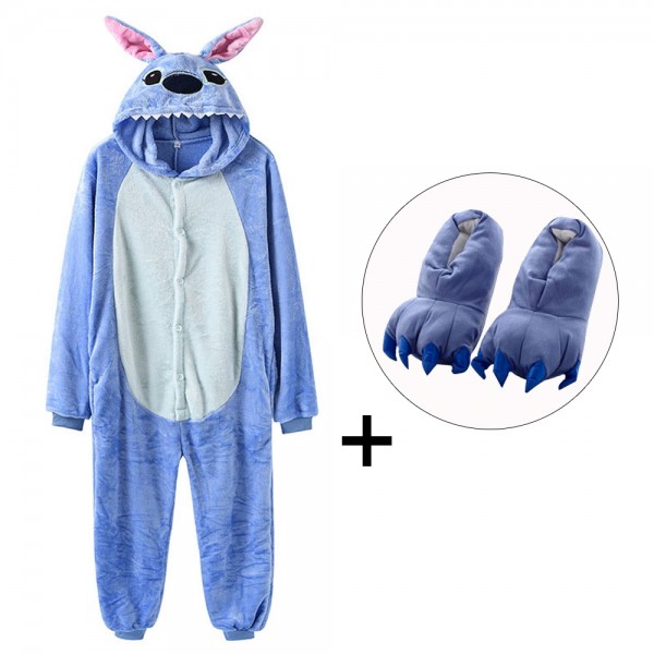 Stitch Onesie Pajamas Costume for Adult & Kids with Slippers