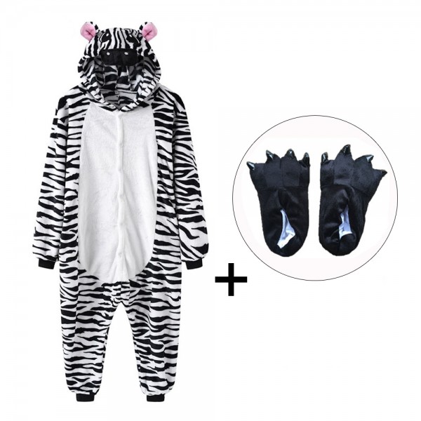 Zebra Onesie Pajamas Costume for Adult & Kids with Slippers