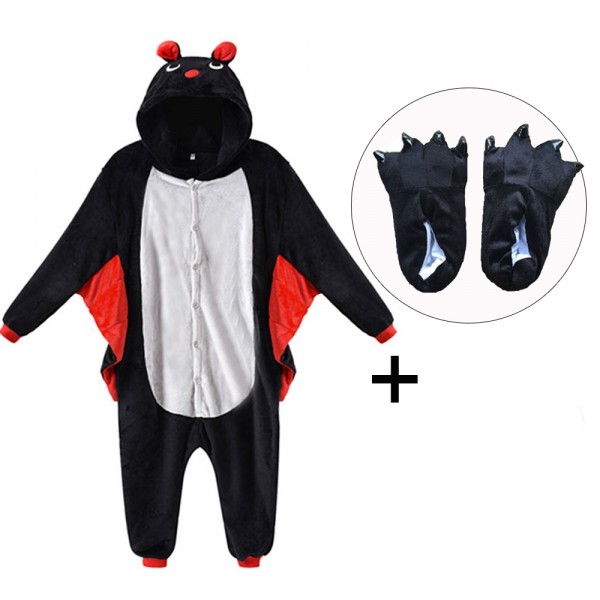 Bat Onesie Pajamas Costume for Adult & Kids with Slippers