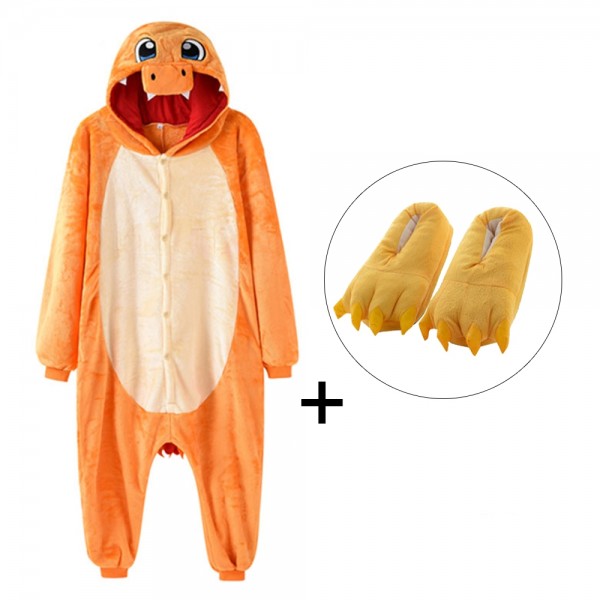 Charmander Onesie Pajamas Costume for Adult & Kids with Slippers