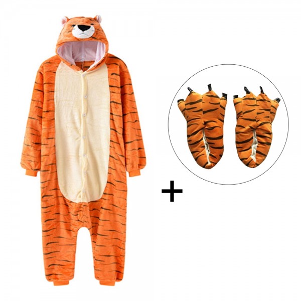 Tiger Onesie Pajamas Costume for Adult with Slippers