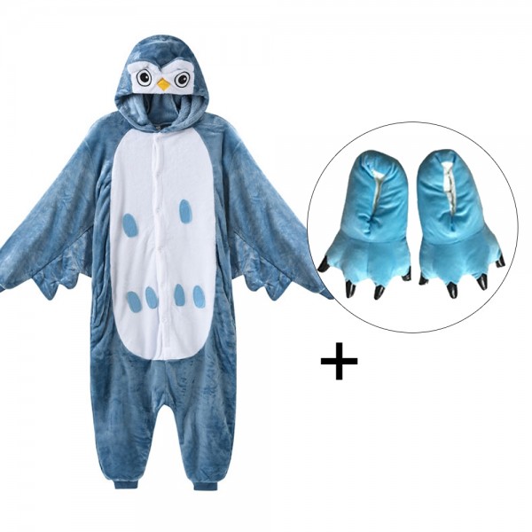 Owl Onesie Pajamas Costume for Adult & Kids with Slippers