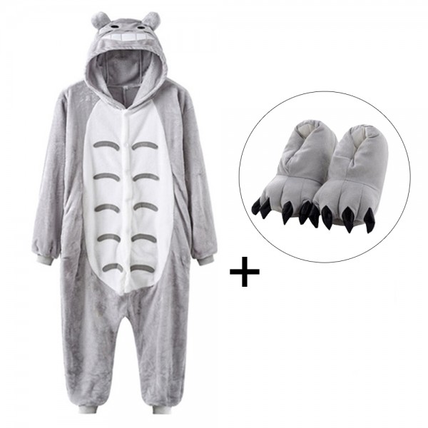 Totoro Onesie Pajamas Costume for Adult & Kids with Slippers
