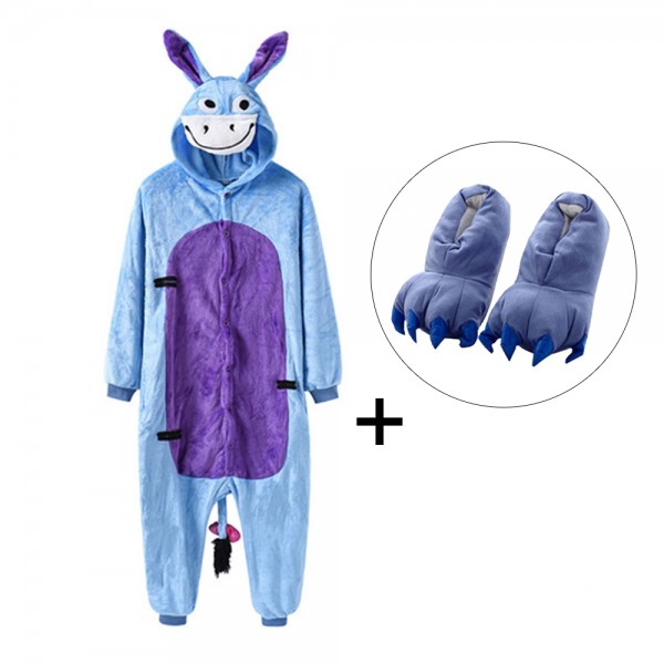 Eeyore Onesie Pajamas Costume for Adult & Kids with Slippers