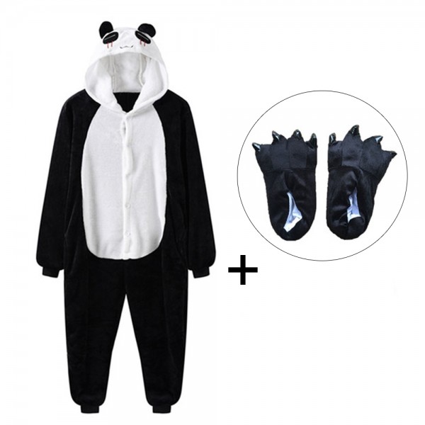 Shy Panda Onesie Pajamas Costume for Adult & Kids with Slippers