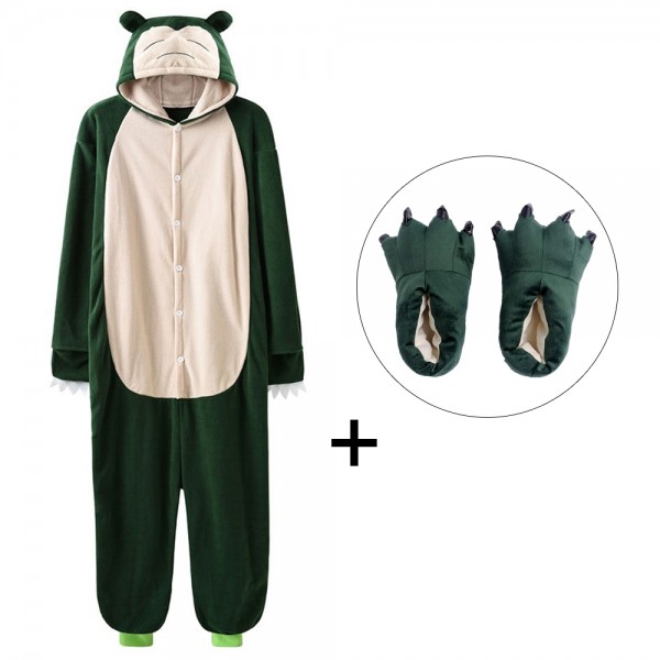 Snorlax Onesie Pajamas Costume for Adult & Kids with Slippers