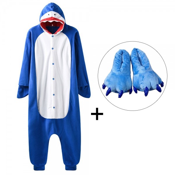 Shark Onesie Pajamas Costume for Adult & Kids with Slippers
