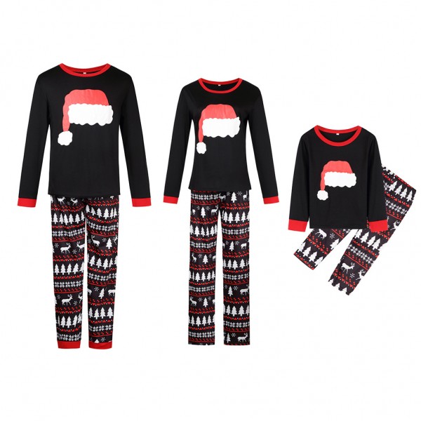 Santa Hat Black Matching Family Christmas Pajamas