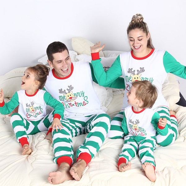 Lovely Deer Green Stripe Matching Family Christmas Pajamas
