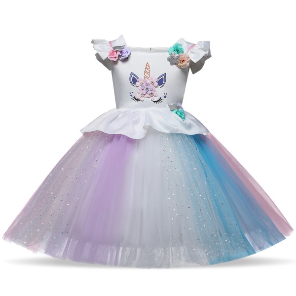 Kids Unicorn Costume Dress Outfit White Sleeves