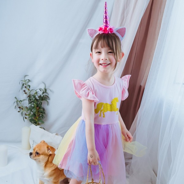 Unicorn Dress for Girls with Headband Cosplay Costume