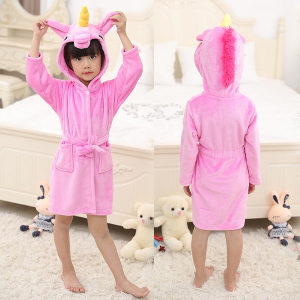Pink Unicorn Boys & Girls Animal Robes Hooded Bathrobe