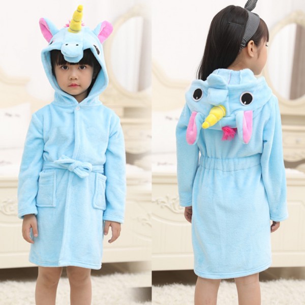 Blue Unicorn Robe Animal Robes Hooded Bathrobe for Kids