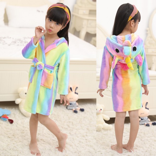 Rainbow Unicorn Robe Animal Robes Hooded Bathrobe for Kids