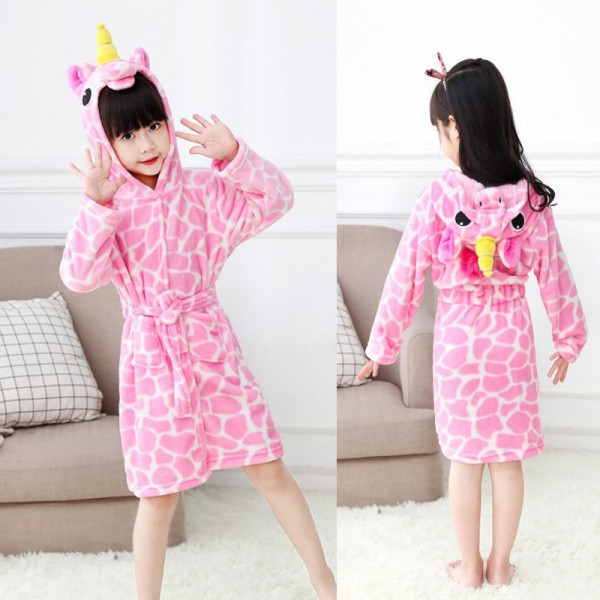 Pink Unicorn Robe With Pattern Animal Robes Hooded Bathrobe for Kids