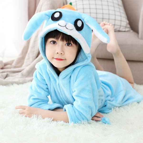 Blue Bunny Robe Animal Robes Hooded Bathrobe for Kids