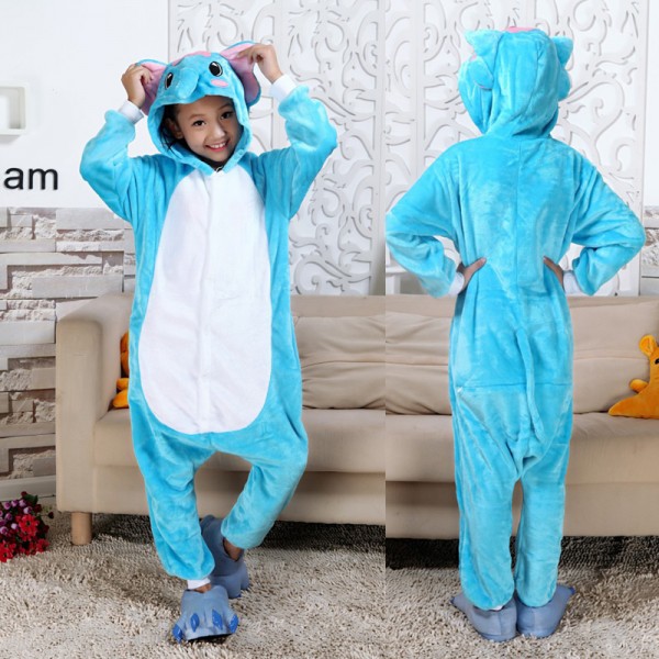 Blue Elephant Kids Animal Onesie Pajamas Cute Costume
