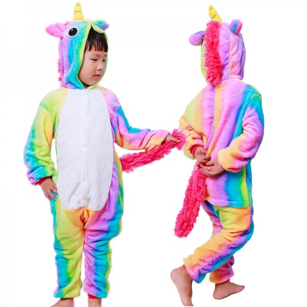 Rainbow Unicorn Kids Animal Onesie Pajamas Cosplay Cute Costume